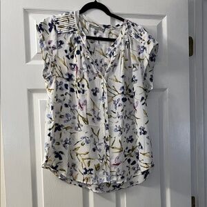 Daniel Rainn White Floral Blouse with Purple and Green Accents